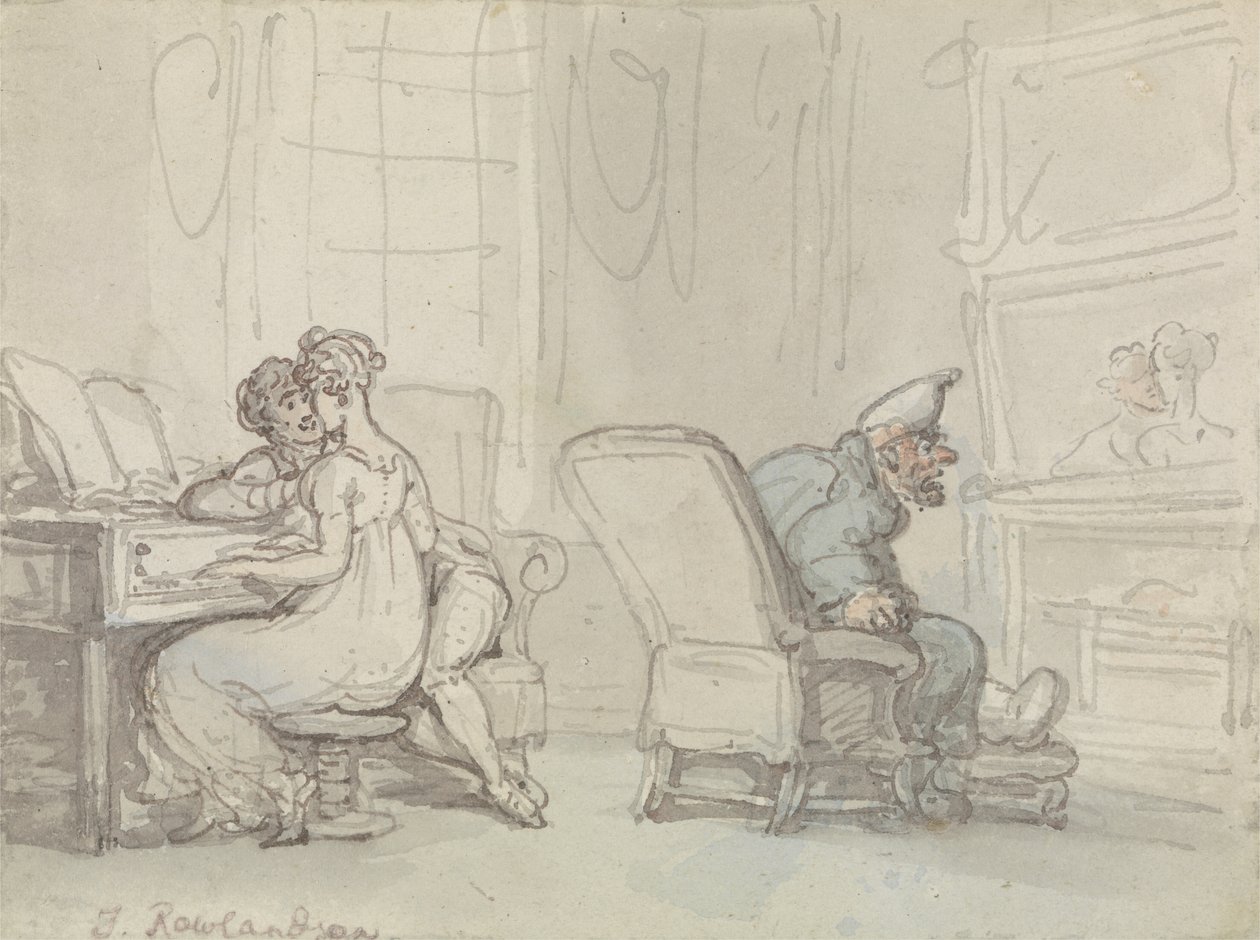 The Reflection (pen & blæk med w/c på papir) af Thomas Rowlandson