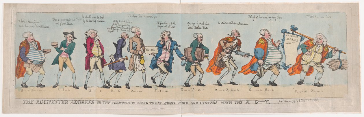 Rochester-adressen eller The Corporation Going To Eat Flæskesteg og Østers med..., 4. april 1789. af Thomas Rowlandson