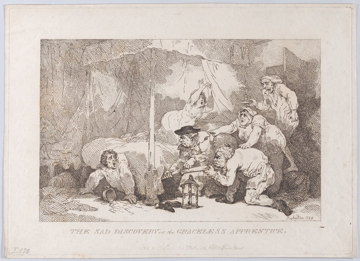 Den sørgelige opdagelse af den takløse lærling af Thomas Rowlandson