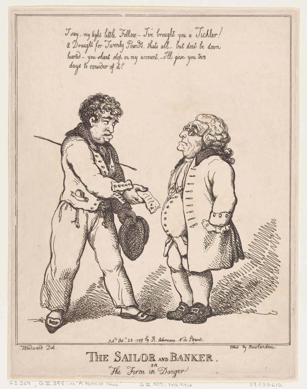 Sømanden og bankmanden eller firmaet i fare, 28. oktober 1799., 28. oktober 1799. af Thomas Rowlandson