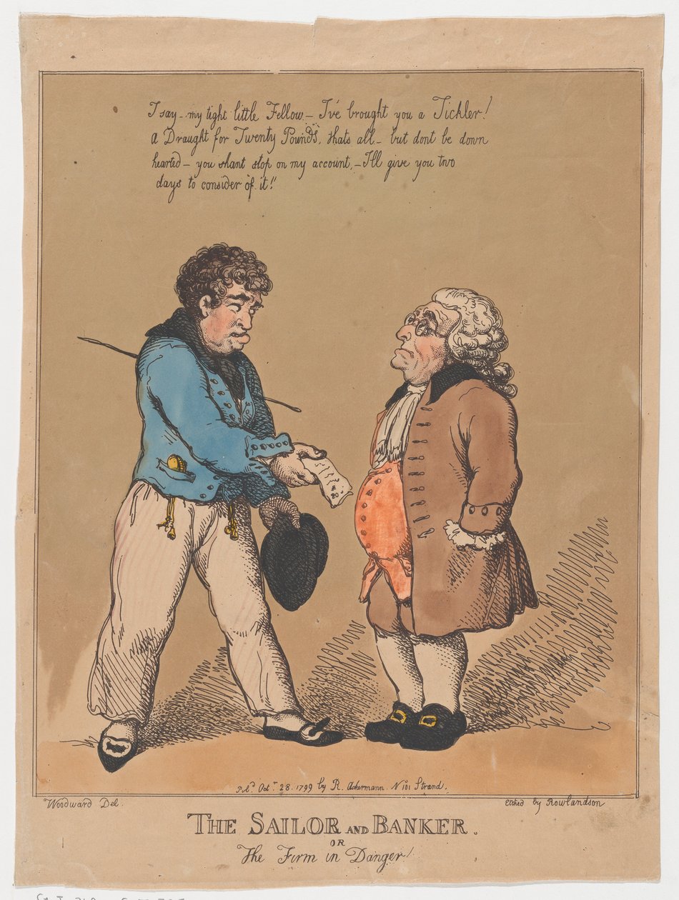 Sømanden og bankmanden eller firmaet i fare, 28. oktober 1799., 28. oktober 1799. af Thomas Rowlandson