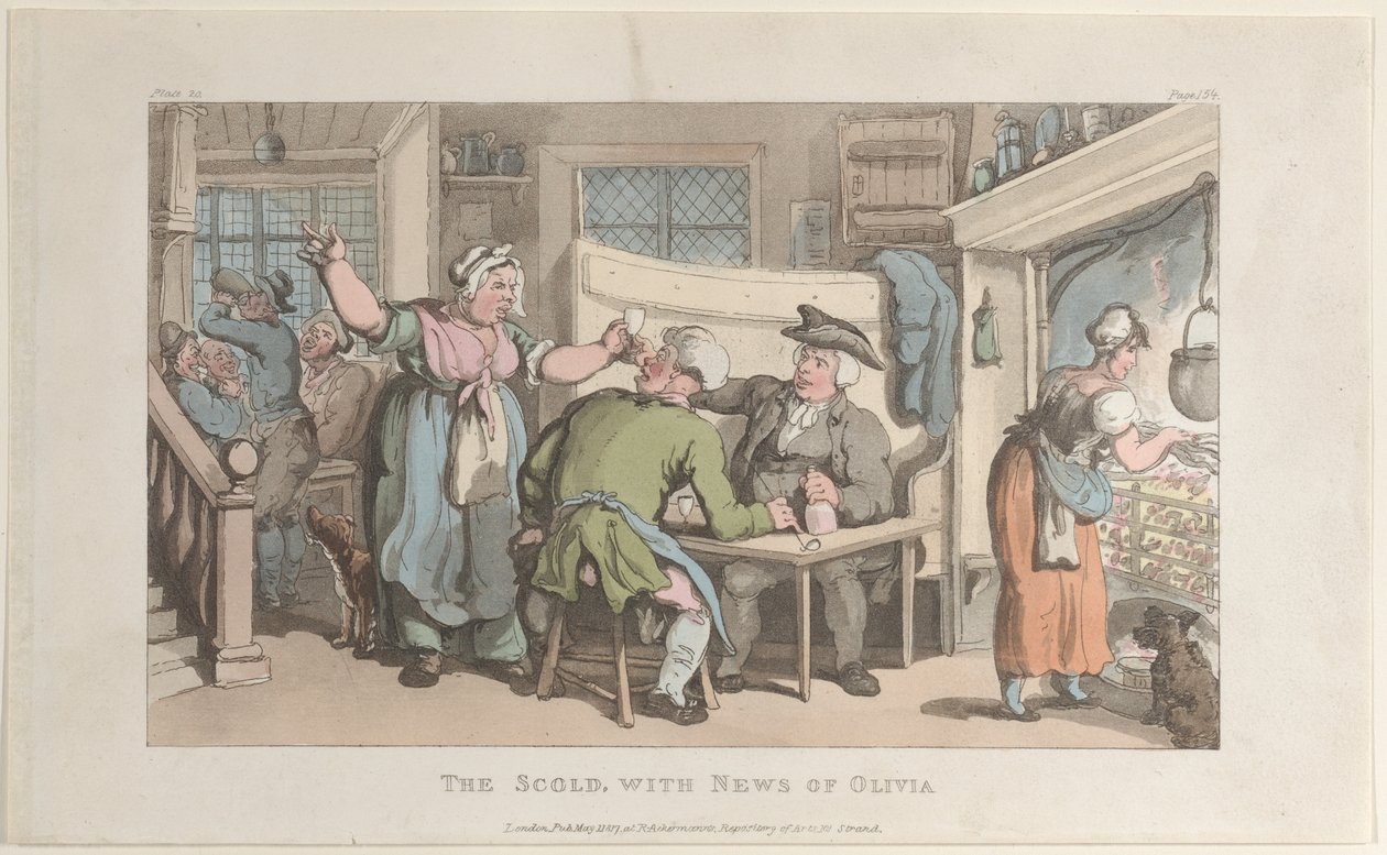 The Scold, med nyheder om Olivia, fra The Vicar of Wakefield, 1. maj 1817., 1. maj 1817. af Thomas Rowlandson