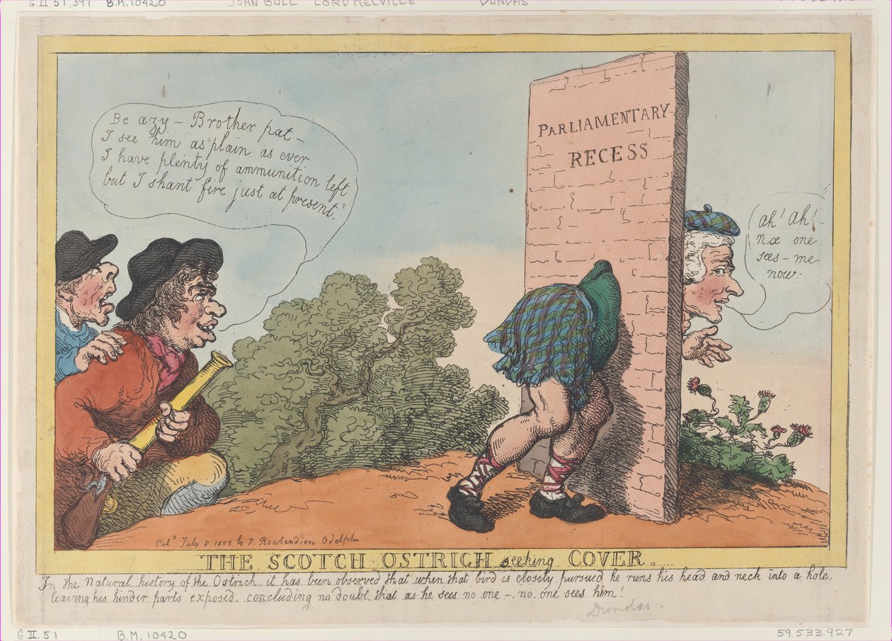 Den skotske struds søger dækning, 8. juli 1805., 8. juli 1805. af Thomas Rowlandson