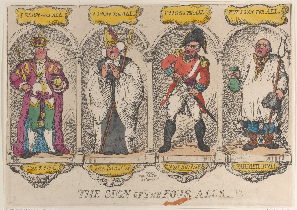 Tegnet på de fire alle, 1810., 1810. af Thomas Rowlandson