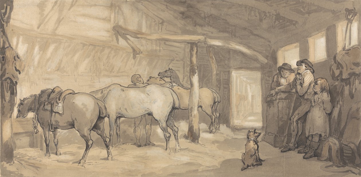 The Stable of an Inn, ca. 1790 (grafit & pen & blæk & akvarel på papir) af Thomas Rowlandson