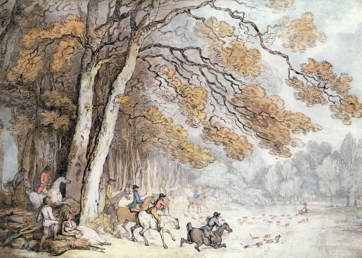Hjortejagten (pen & akvarel på papir) af Thomas Rowlandson