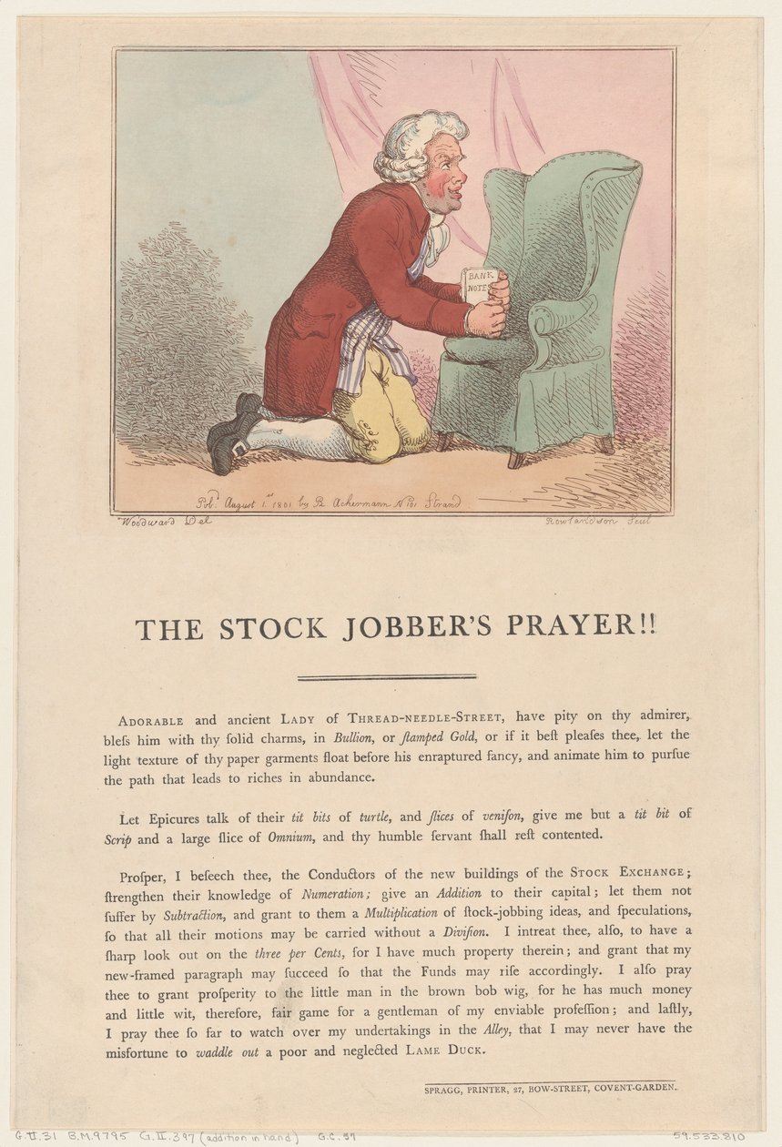 Stockjobberens bøn!!, 1. august 1801., 1. august 1801. af Thomas Rowlandson