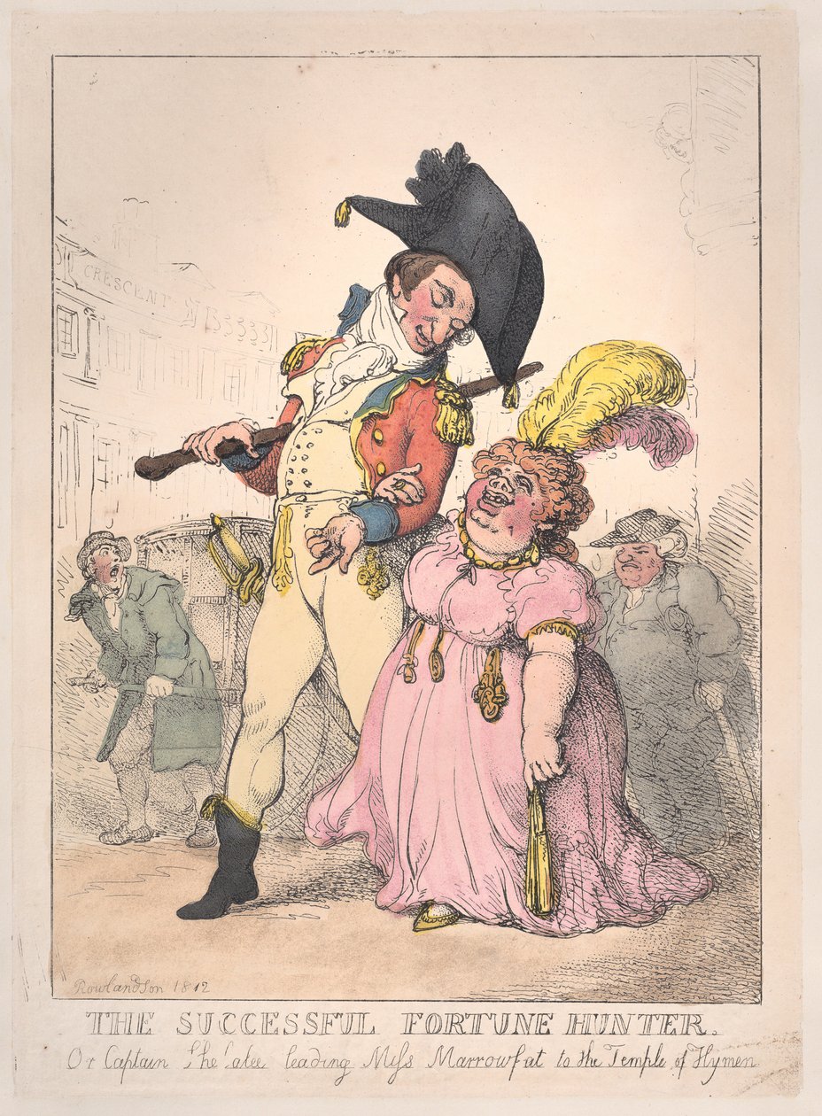The Successful Fortune Hunter, eller Captain Shelalee Leading Miss Marrowfat..., [1802], genudgivet 1812. af Thomas Rowlandson