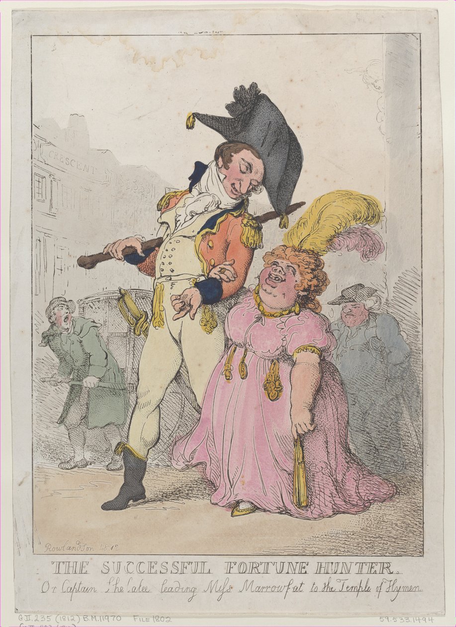 The Successful Fortune Hunter, eller Captain Shelalee Leading Miss Marrowfat..., [1802], genudgivet 1812. af Thomas Rowlandson