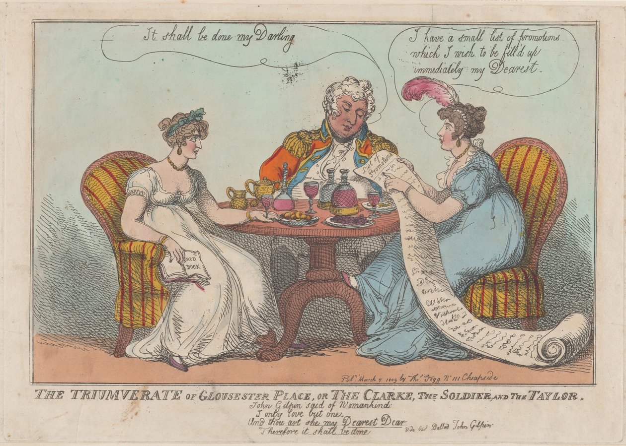 The Triumvirate of Gloucester Place, eller The Clarke, The Soldier, and The Taylor, 1809., 1809. af Thomas Rowlandson