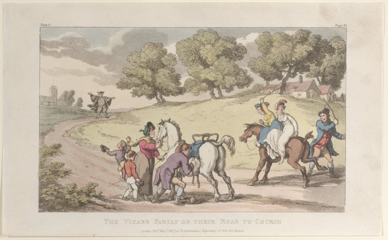 Præstens familie på vej til kirken, fra The Vicar of Wakefield, 1. maj 1817., 1. maj 1817 af Thomas Rowlandson
