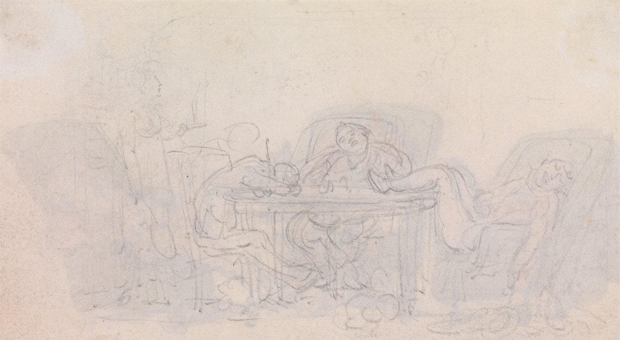 Tre sportsmænd sover ved bordet i deres stole af Thomas Rowlandson
