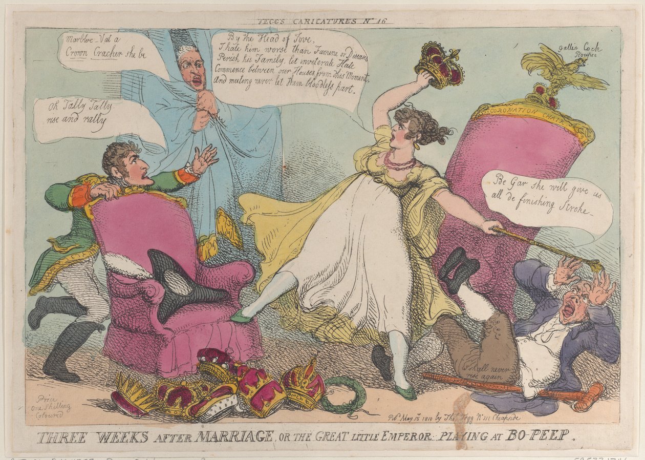 Tre uger efter ægteskabet, eller den store lille kejser, der spiller på Bo-Peep, 15. maj..., 15. maj 1810. af Thomas Rowlandson