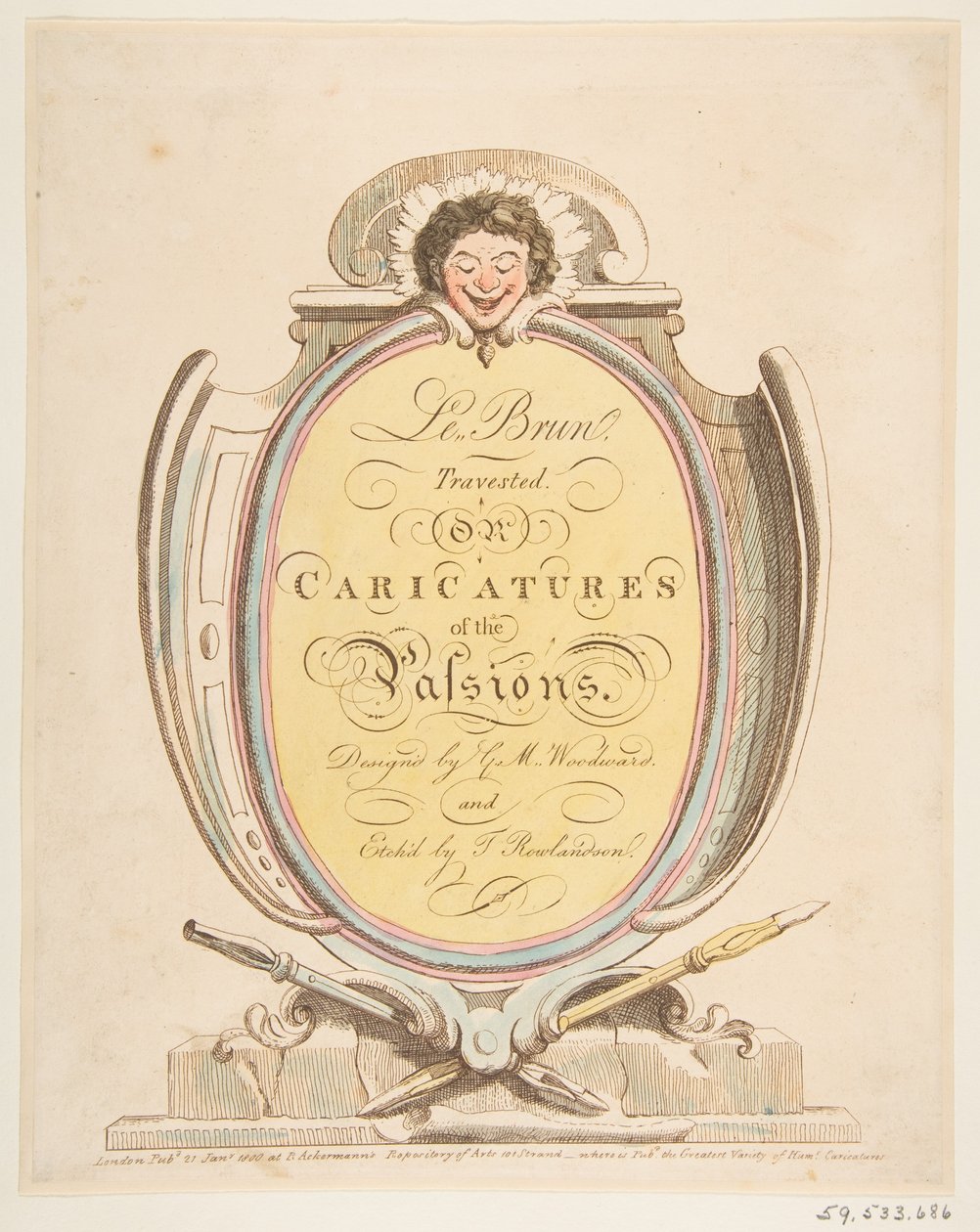 Titelside: Le Brun Travested, eller Caricatures of the Passions, 21. januar 1800. af Thomas Rowlandson