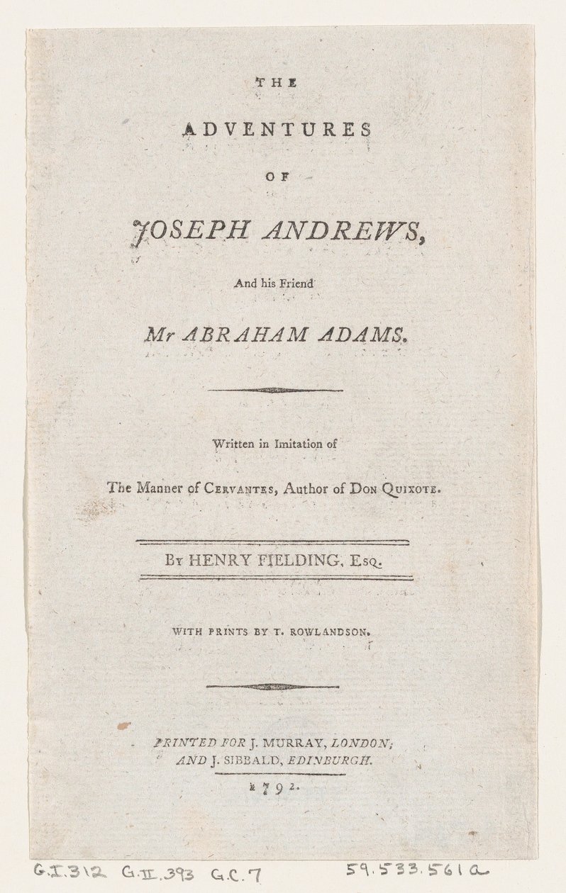 Titelside: The Adventures of Joseph Andrews, and His Friend Mr. Abraham Adams, 1792., 1792. af Thomas Rowlandson