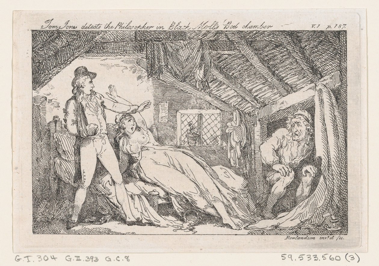 Tom Jones opdager filosoffen i Black Molls Bedchamber, The History of Tom Jones, en ..., 1792. af Thomas Rowlandson