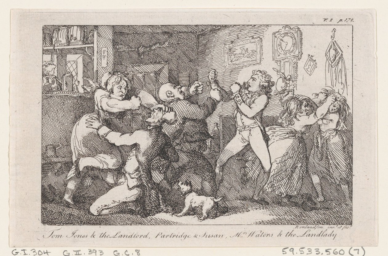 Tom Jones & the Landlord, Partridge & Susan, Mrs Waters & the Landlady, fra The History ..., 1792. af Thomas Rowlandson
