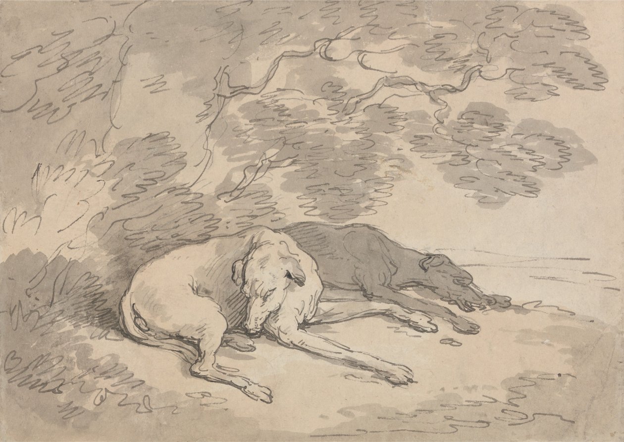 To mynder, der ligger under et træ af Thomas Rowlandson