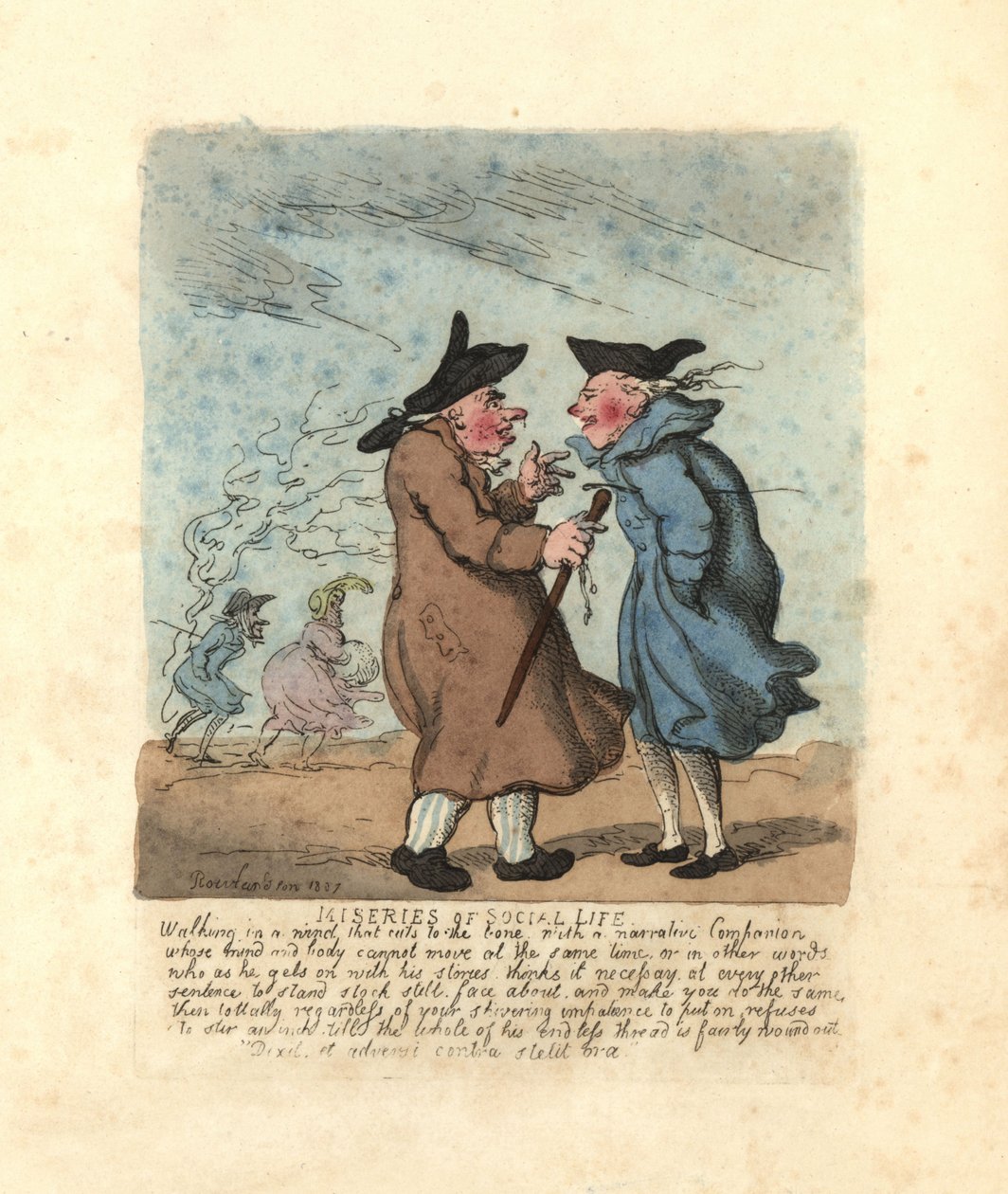 To Regency-mænd standsede for at tale i en frysende vind. af Thomas Rowlandson