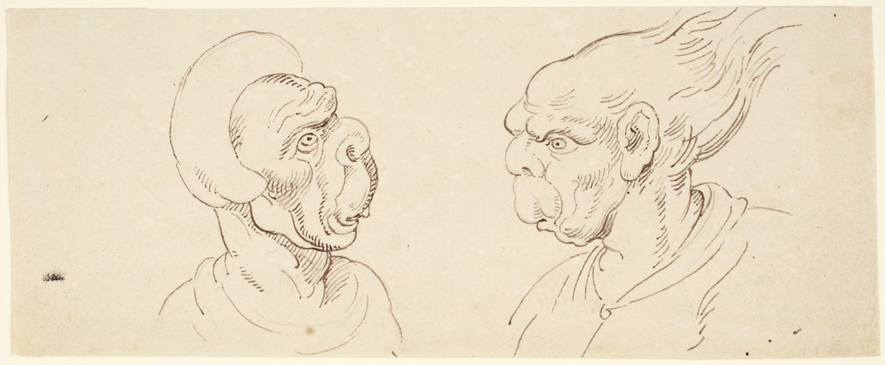 To karikaturer: mandlige hoveder af Thomas Rowlandson