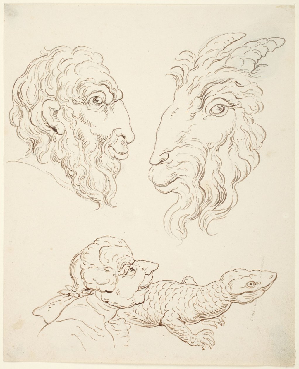 To karikaturer: mand og ged, mand og firben af Thomas Rowlandson