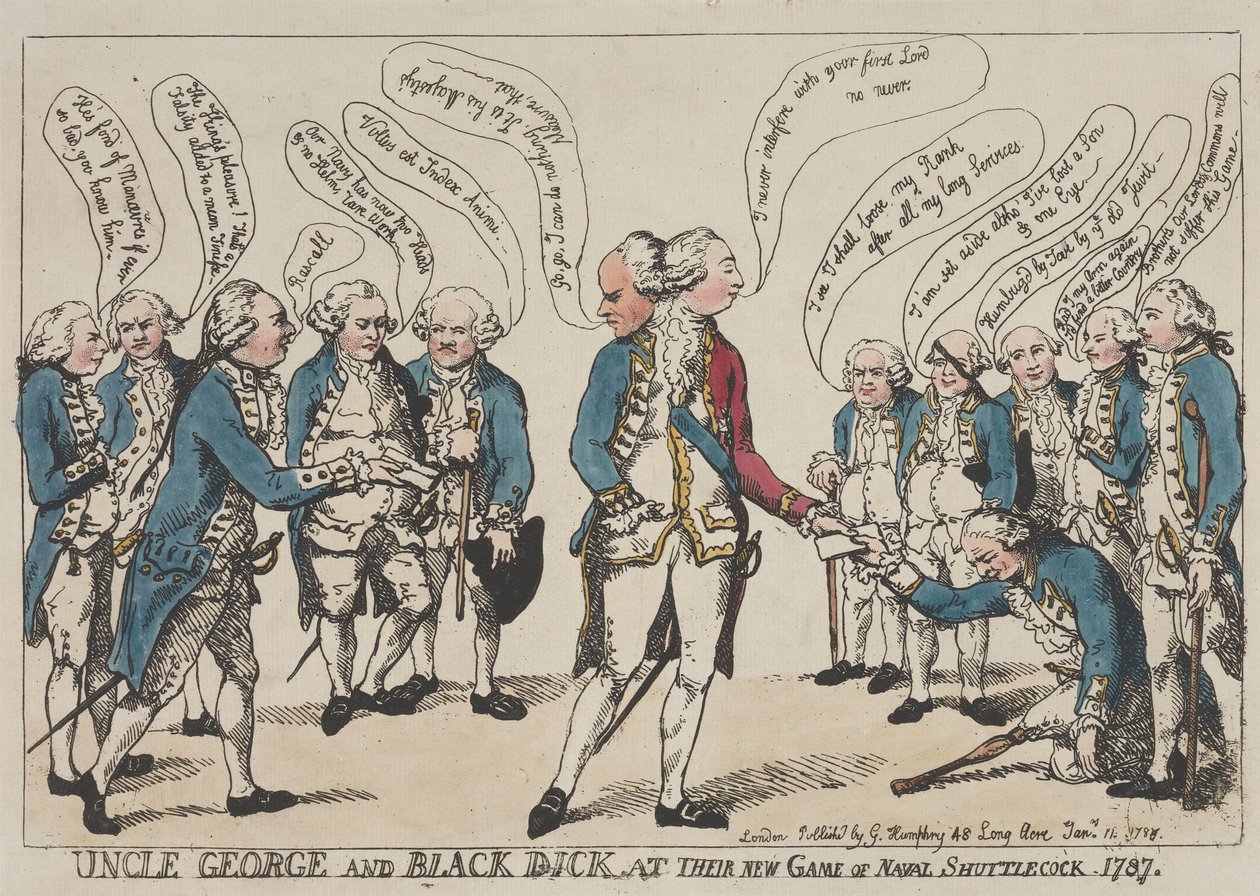 Onkel George og Black Dick i deres nye spil »Naval Shuttlecock« af Thomas Rowlandson
