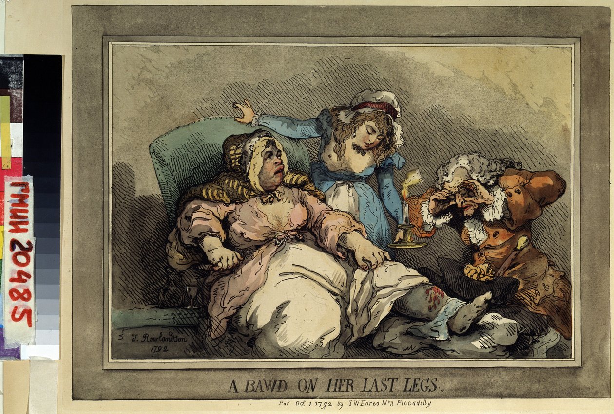 En lejer af House lukkede på sin sidste ben (en BAWD på hendes sidste ben) tegning af Thomas Rowlandson (1756-1827). Stærkt vand i farve, 27,4 x 37 cm af Thomas Rowlandson