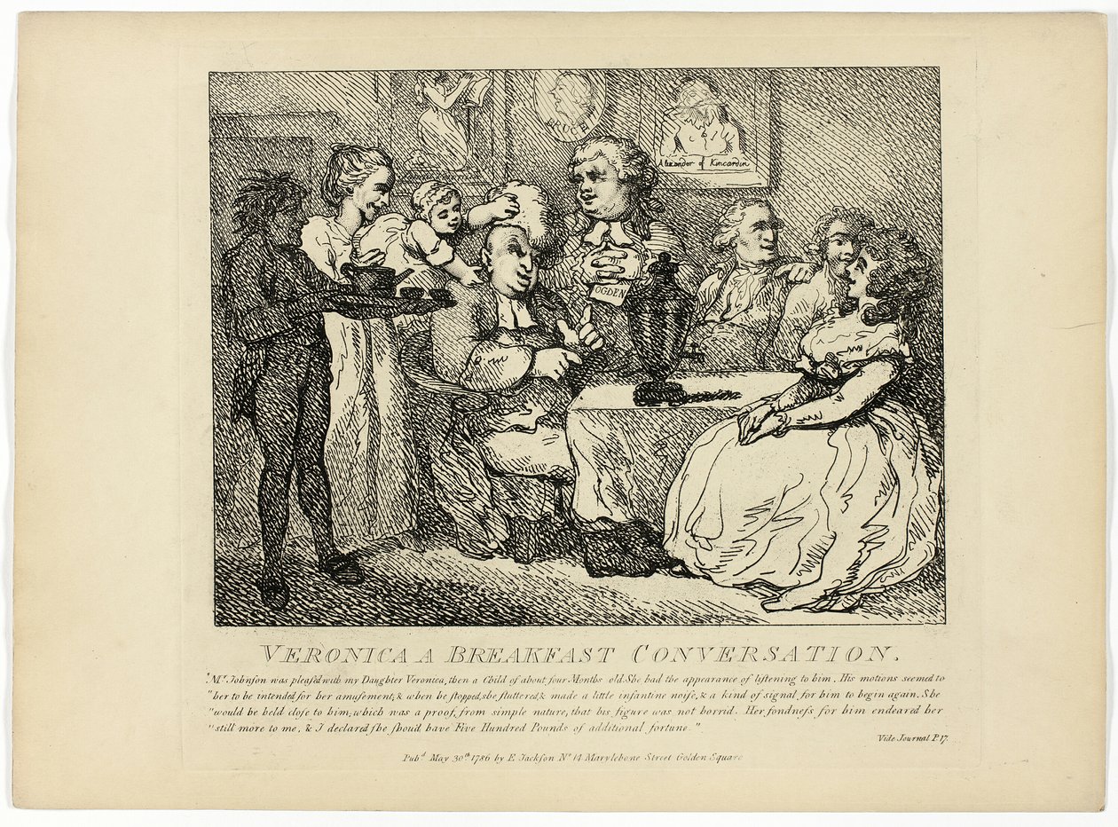 Veronica En morgenmadssamtale, fra Boswells Tour of the Hebrides af Thomas Rowlandson
