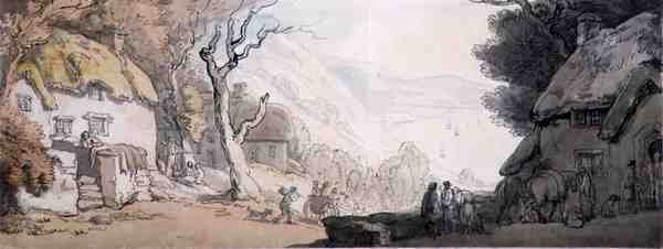 Udsigt fra oven over Cliffs, the Mumbles, South Wales (pen, akvarel og blyant på papir) af Thomas Rowlandson