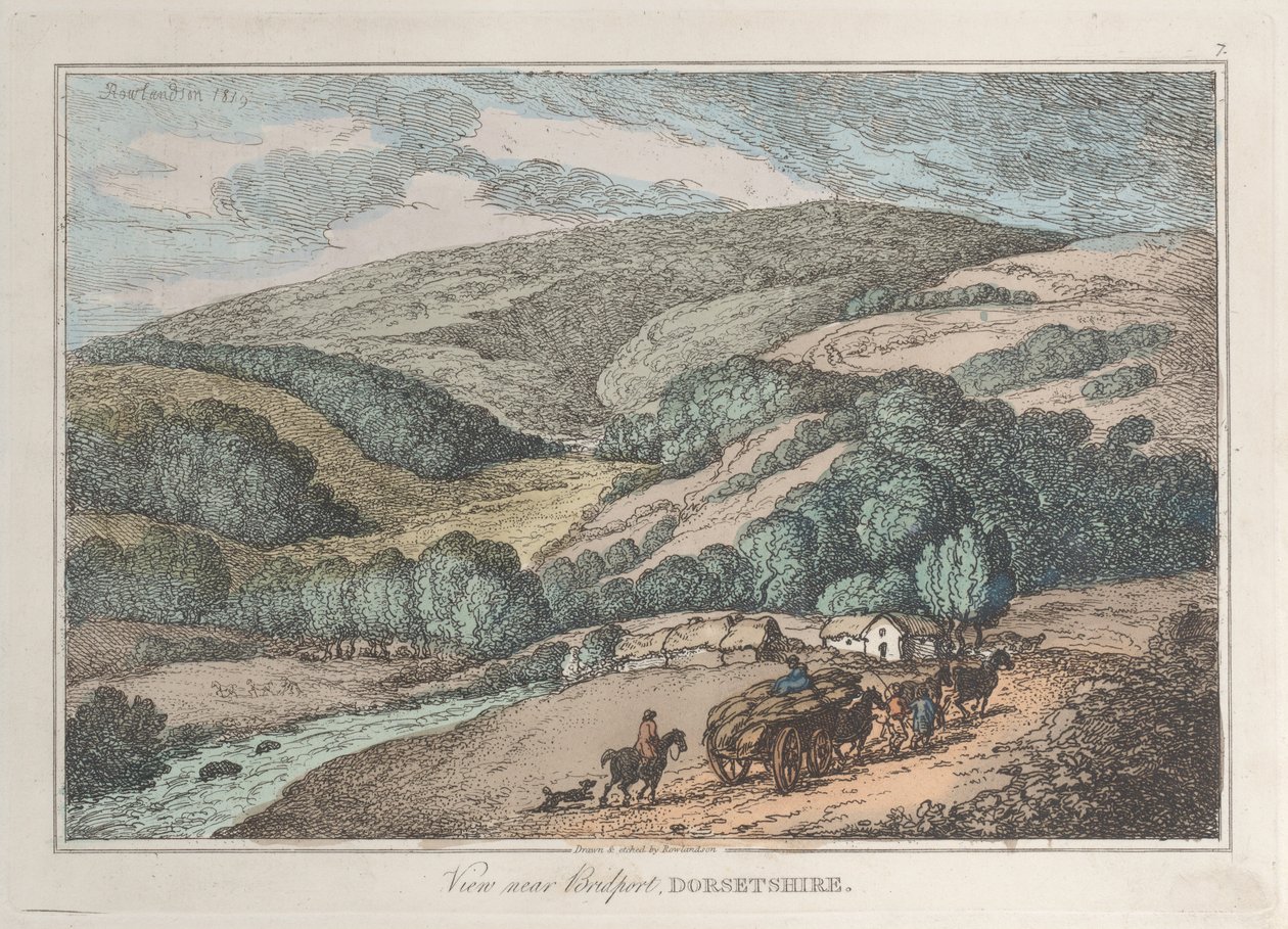 Udsigt nær Bridport, Dorsetshire, fra Sketches from Nature, 1819-22., 1819-22. af Thomas Rowlandson