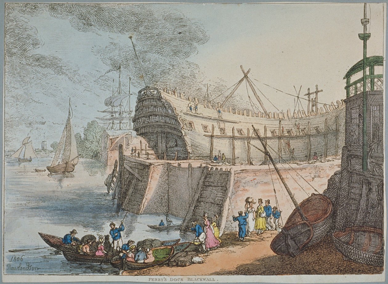 Udsigt over Brunswick Dock af Thomas Rowlandson