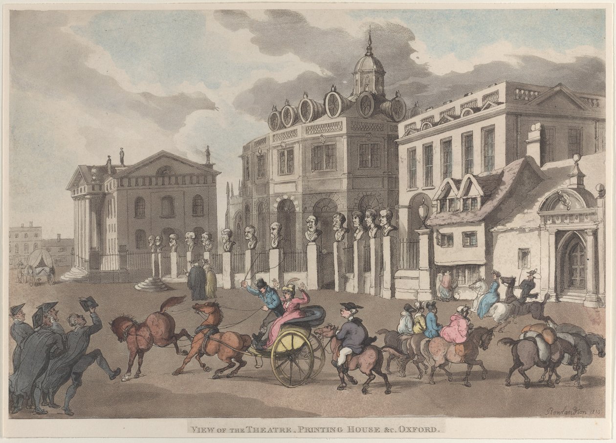 Udsigt over Teatret, Trykkeriet o.s.v. Oxford, 1810., 1810. af Thomas Rowlandson