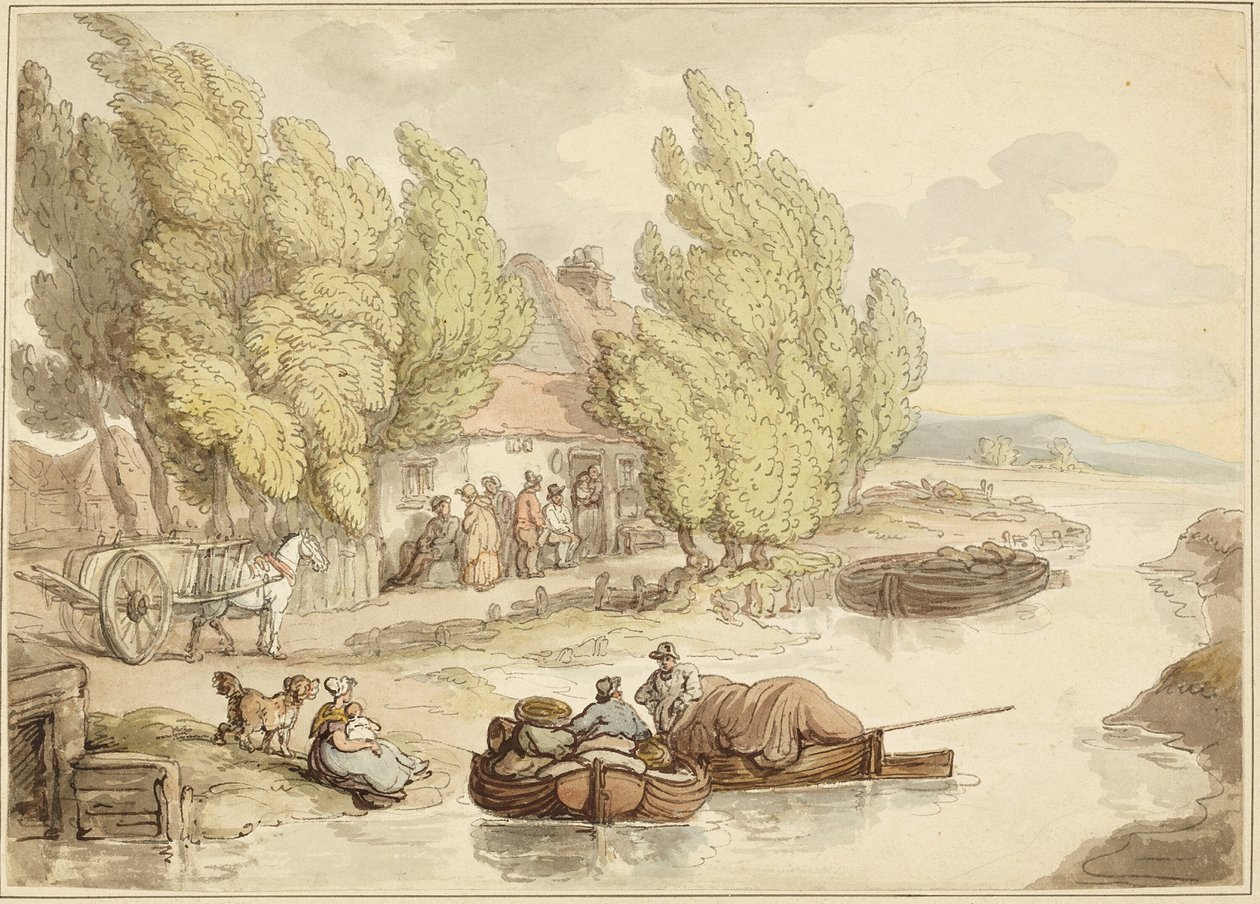 Landsby ved floden af Thomas Rowlandson