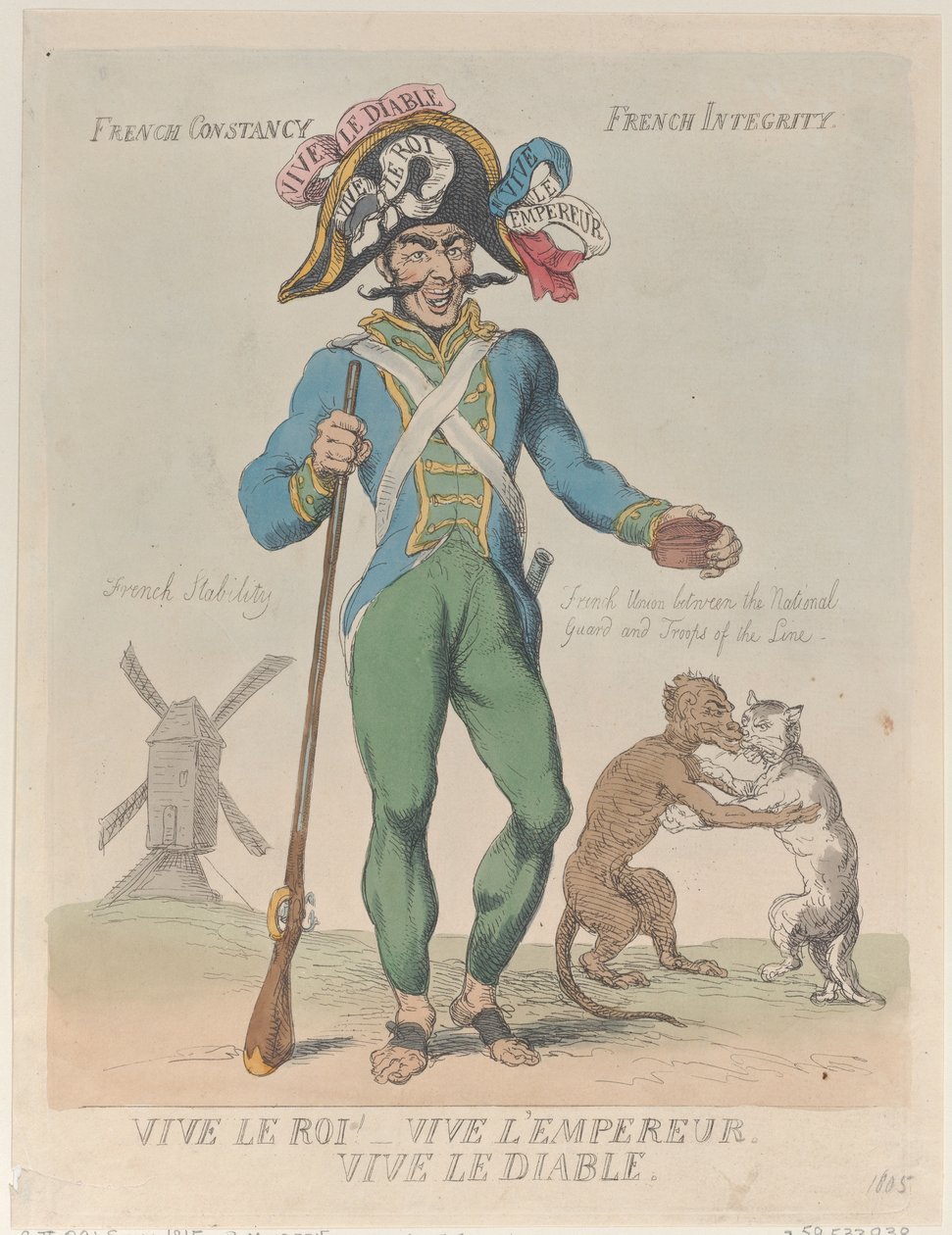 Længe leve kongen! Længe leve kejseren. Længe leve Djævelen., 12. april 1815., 12. april 1815. af Thomas Rowlandson