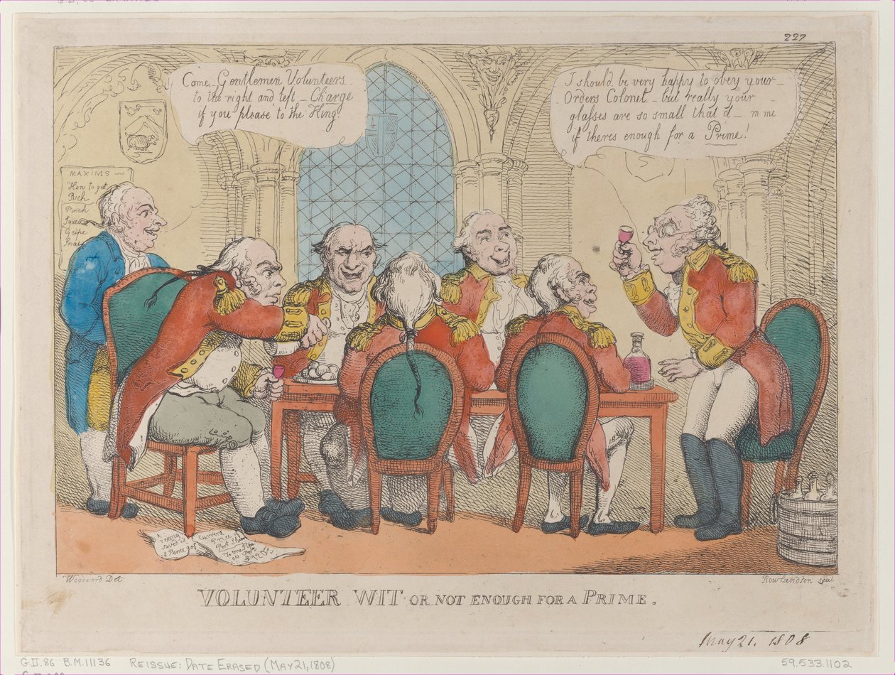 Frivillig Vidt eller Ikke nok til en Prime, 21. maj 1808., 21. maj 1808. af Thomas Rowlandson