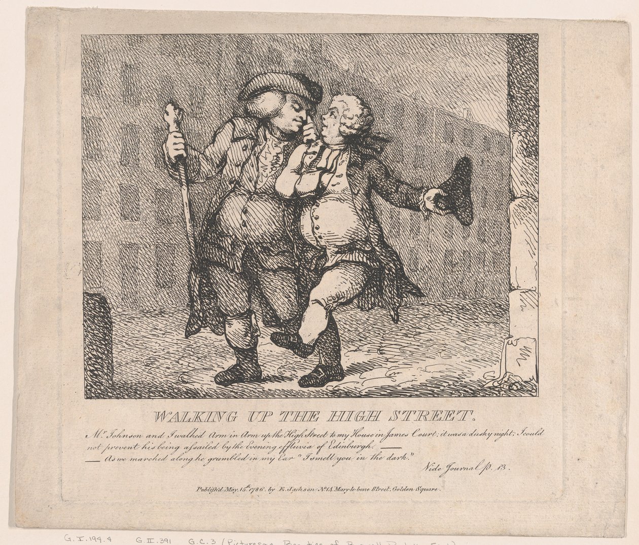 Walking Up the High Street, Edinburgh Picturesque Beauties of Boswell, Part the F..., 15. maj 1786. af Thomas Rowlandson