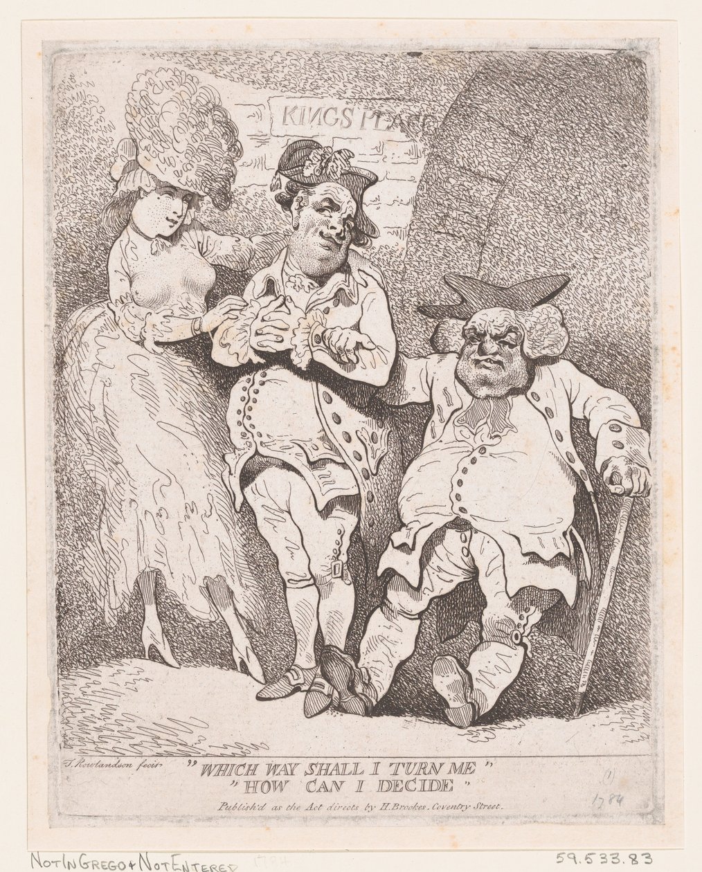 Hvilken vej skal jeg vende mig Hvordan kan jeg beslutte, ca. 1780., ca. 1780. af Thomas Rowlandson