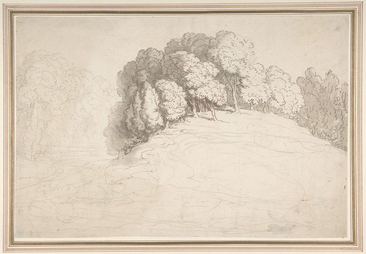 Skovklædt bjergskråning med hjorte af Thomas Rowlandson