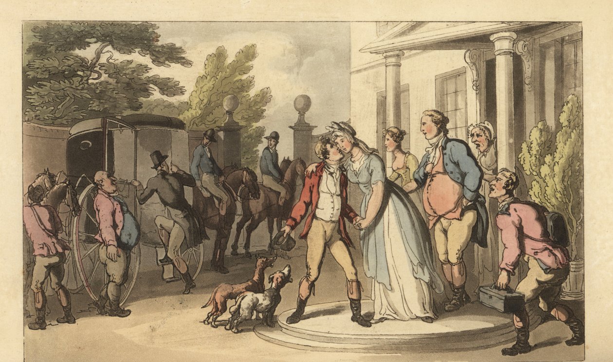Ung engelsk herre forlader sin familie for at tage på Grand Tour af Thomas Rowlandson