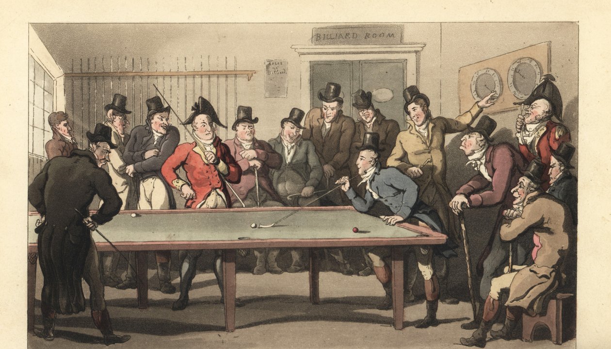 Unge engelske herrer spiller et spil billard af Thomas Rowlandson