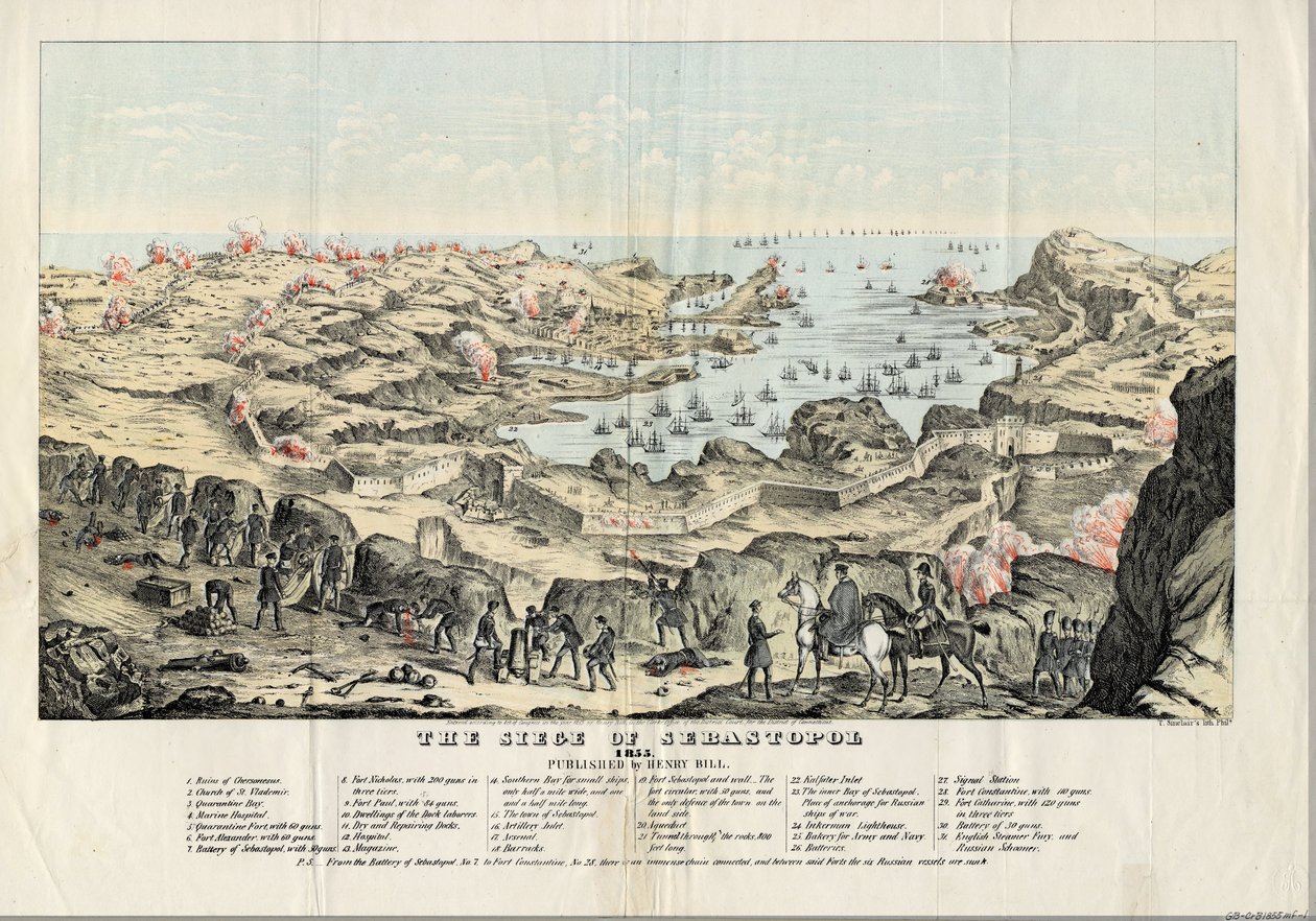 Le siege de Sebastopol (1854-1855) - Belejringen af Sevastopol - Sinclair, Thomas S. (ca. 1805-1881) - 1855 - Litografi, akvarel - 30,5x43,6 - Privat samling af Thomas S. Sinclair