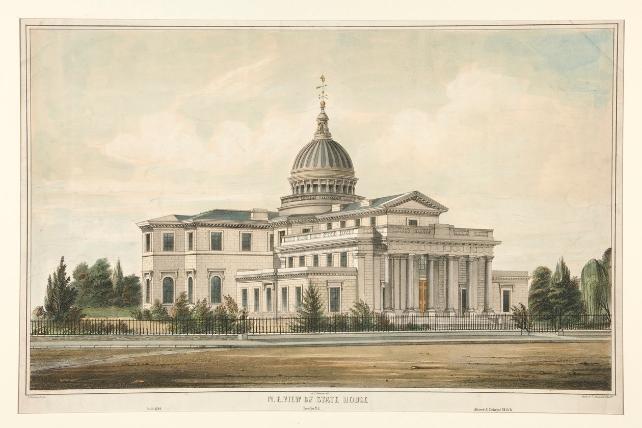 N.E. Udsigt over statshuset bygget 1794 - Trenton, N.J. Ændret og forstørret 1845-6 af Thomas S. Sinclair