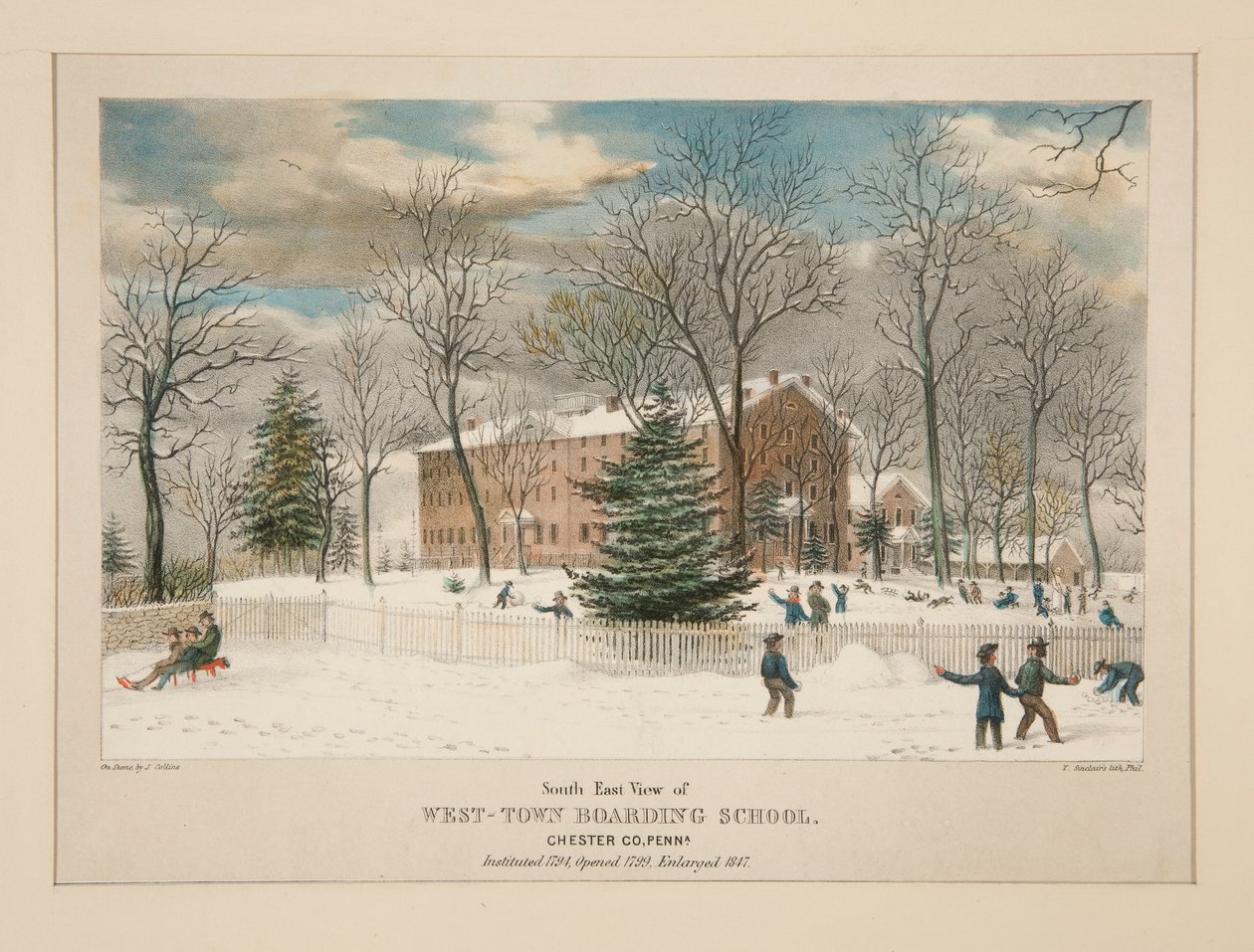 West-Town Boarding School (sydøstudsigt), Chester Co., Pa. af Thomas S. Sinclair