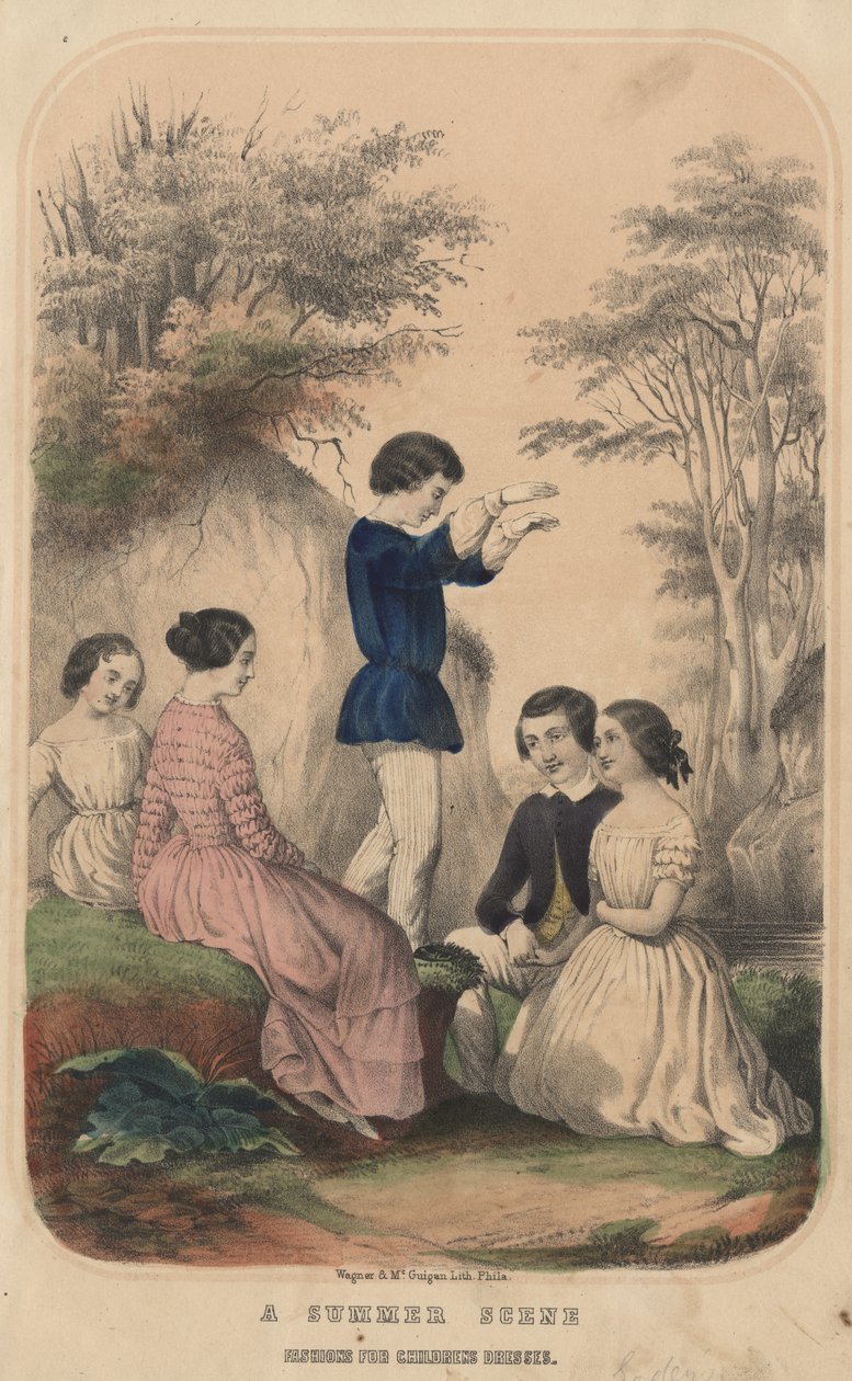 En sommerscene, mode til børnekjoler, litho af Wagner og McGuigan, 1850 af Thomas S. Wagner