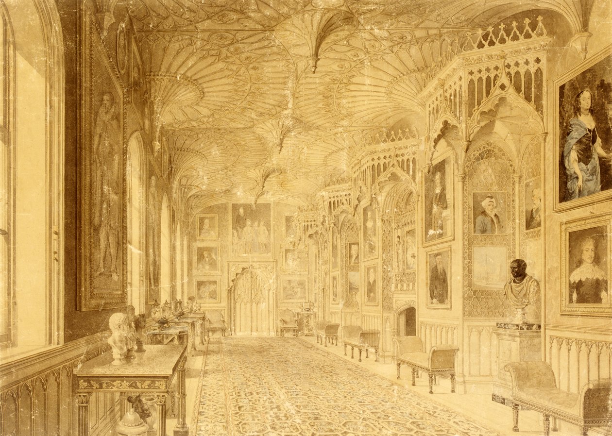 Long Gallery ved Strawberry Hill, Twickenham (tryk) af Thomas Sandby