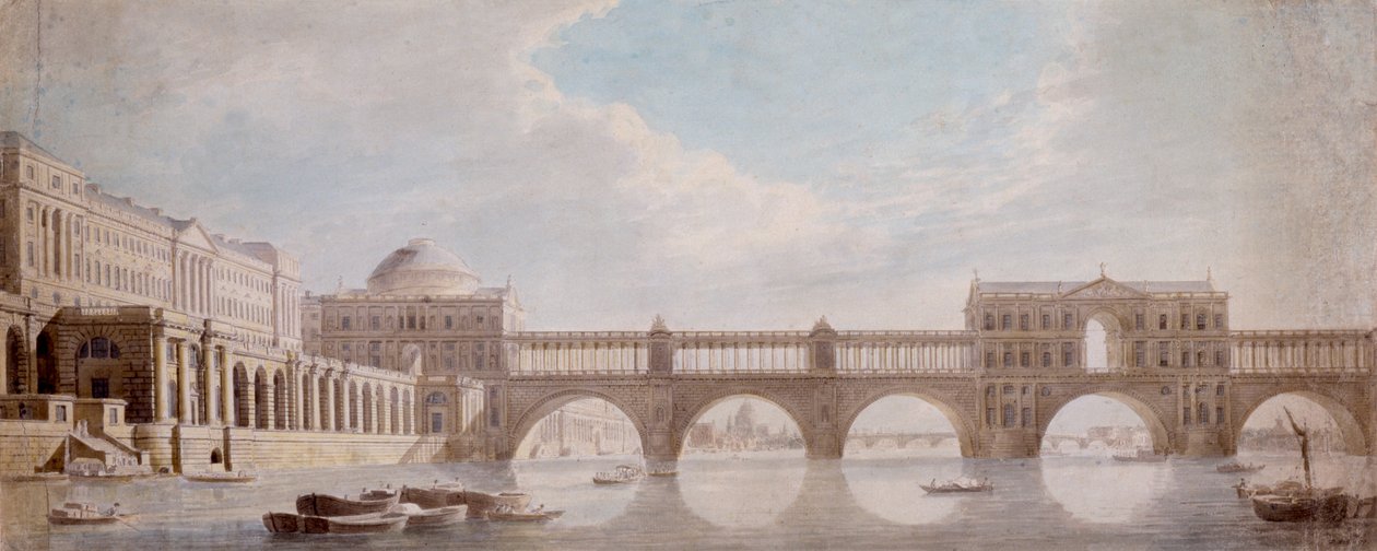 Foreslået design til en bro over Themsen ved Somerset House af Thomas Sandby