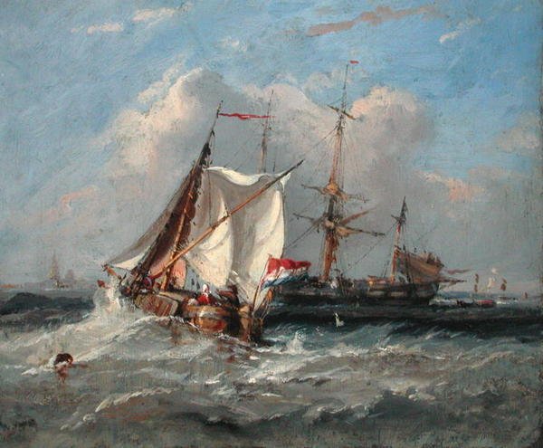 En hollandsk Smalschip i en stærk brise (olie om bord) af Thomas Sewell Robins