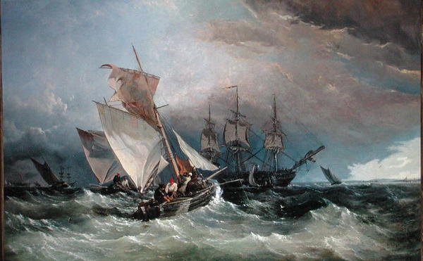 Rejekuttere ud for Nore, Sheerness i det fjerne, ca. 1854 (olie på lærred) af Thomas Sewell Robins
