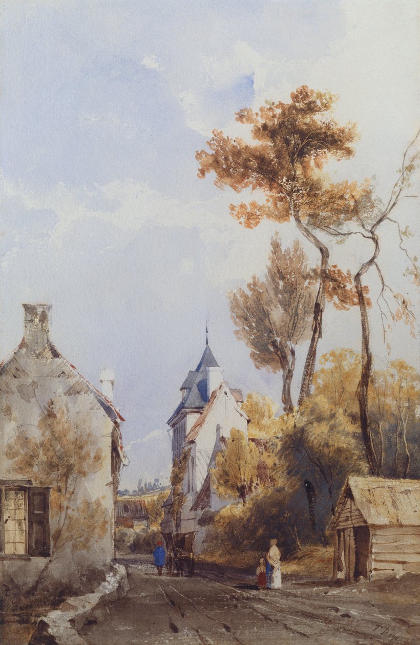 Udsigt over en landsbygade, Waterloo af Thomas Shotter Boys