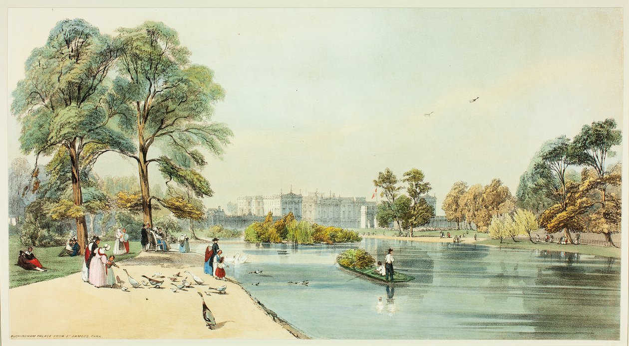 Buckingham Palace fra St.James Park, plade elleve fra Original Views of London as It Is af Thomas Shotter Boys